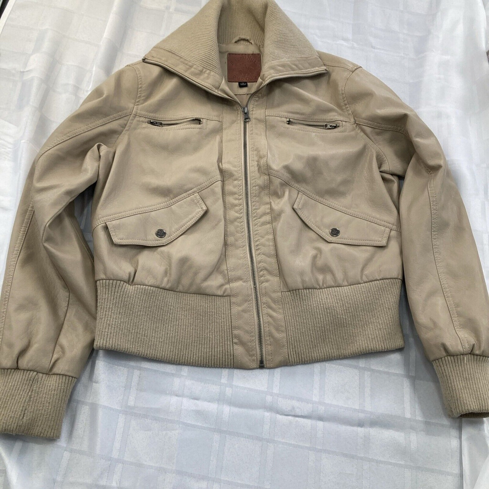 Beverly Hills Polo Club Women’s Tan Faux Leather Short Bomber Jacket Junior Xl
